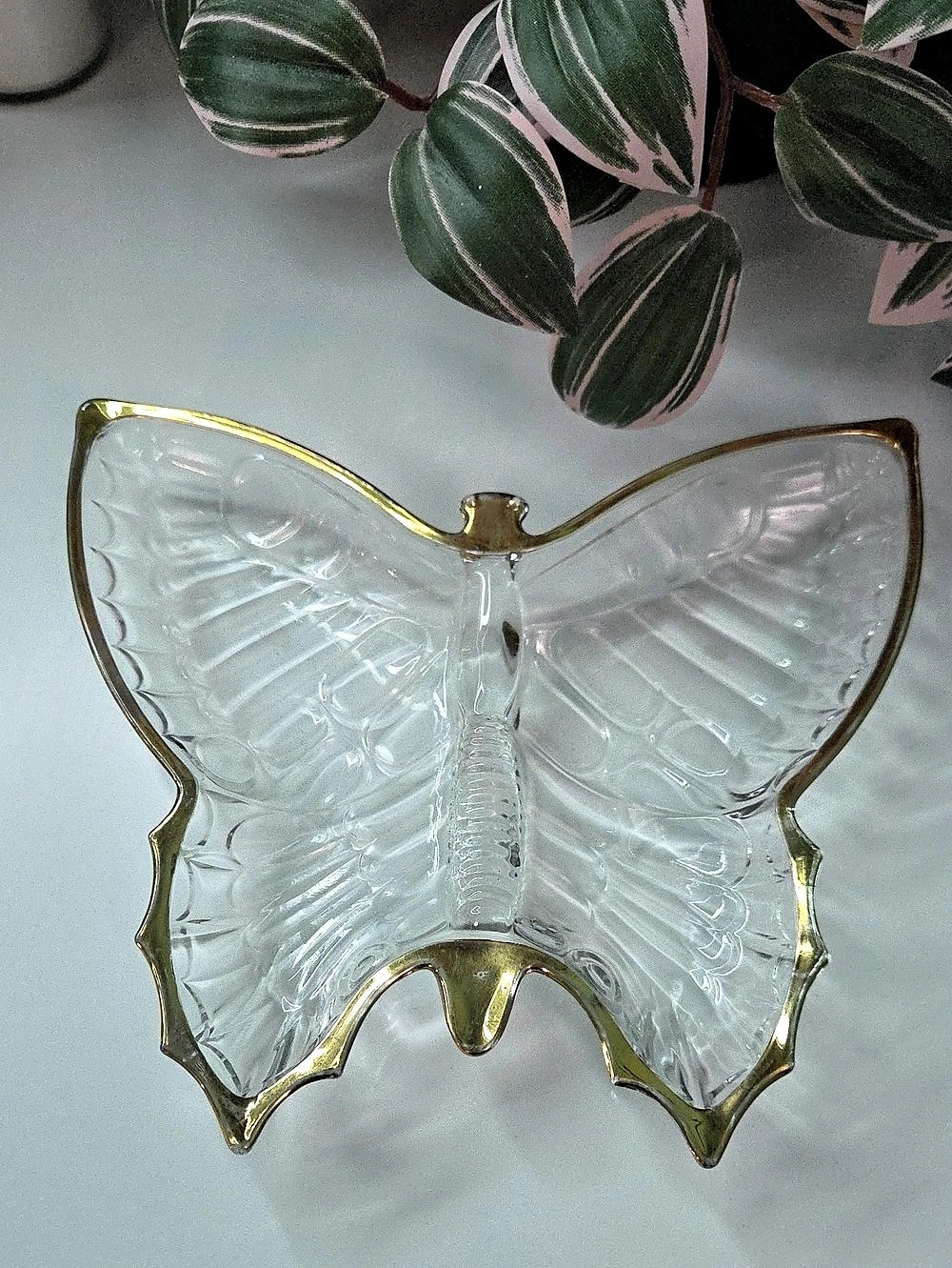 Clear & Gold Glass Butterfly Decorative Dish